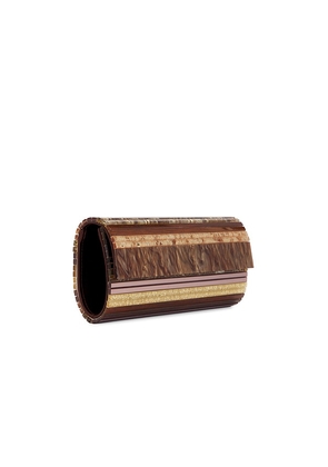 olga berg Clara Acrylic Clutch in Chocolate.