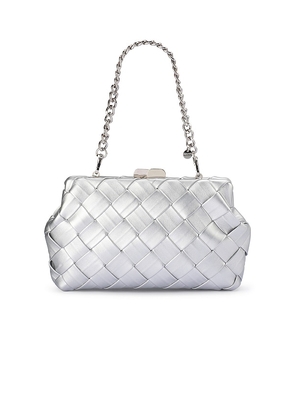 olga berg Quinn Woven Clutch in Metallic Silver.