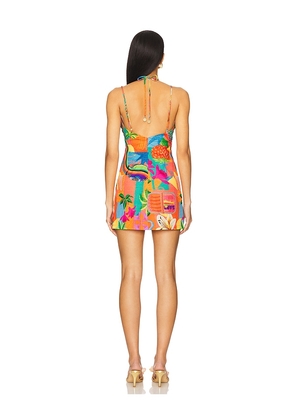 Kulani Kinis Beaded String Mini Dress in Orange. Size S. Also in XS.