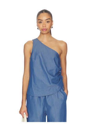 LNA Neela One Shoulder Top in Blue. Size L. Also in M, S, XL, XS.