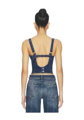 OW Collection Devin Denim Top in Denim-Dark. Size L. Also in S, XS, M.