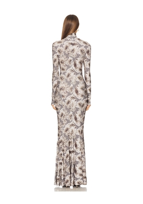 Norma Kamali Long Sleeve Turtleneck Fishtail Gown in Grey. Size M. Also in S.