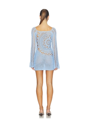 MORE TO COME Misty Crochet Mini Dress in Baby Blue. Size L. Also in XS, S, M.