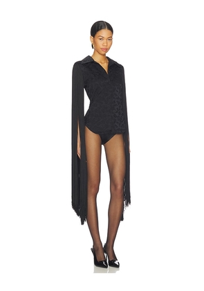 Markgong Jacquard Fringe-Sleeve Shirt in Black. Size 36/4. Also in 38/6, 40/8.