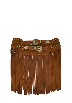 LAMARQUE x REVOLVE Kace Studded Fringed Suede Double Belt in Cognac.