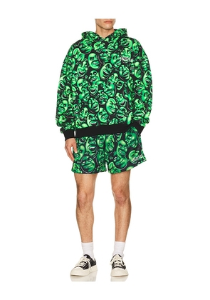 Market x Shrek All Over Print Mesh Shorts in Black,Green. Size L. Also in M, XL/1X.