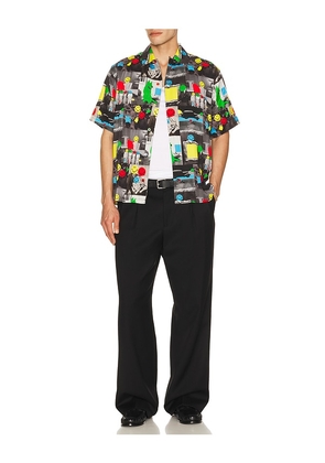 Market Smiley Collage Woven Shirt in Black. Size L. Also in S, M, XL/1X.