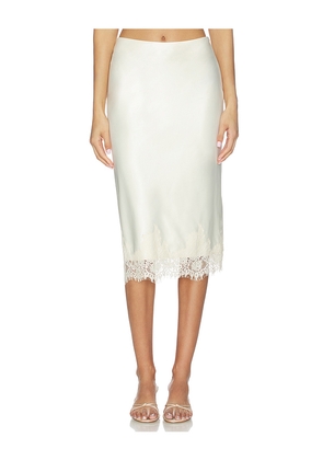 MORE TO COME Bethanie Midi Skirt in Cream. Size L. Also in M, S, XL, XS, XXS.