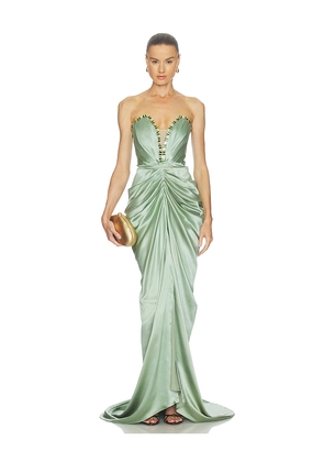 LA FUORI Silver Sage Crystal Gown in Sage. Size M. Also in S, XL.