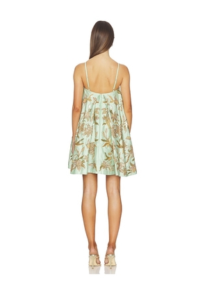 LA FUORI Touched By Gold Embroidered Mini Dress in Mint. Size L. Also in M, S, XL, XS.