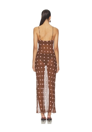 MORE TO COME Danika Maxi Dress in Brown. Size L. Also in XS, XXS, S, M.