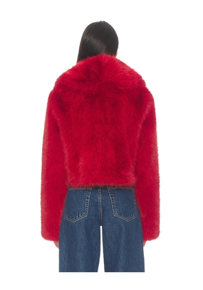 Nakedvice The Delaney Cropped Fur Jacket in Red. Size L. Also in S, XS, M.