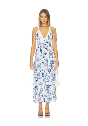 MINKPINK Baci Cross Back Midi Dress in White, Blue. Size L. Also in M, S, XL, XS.