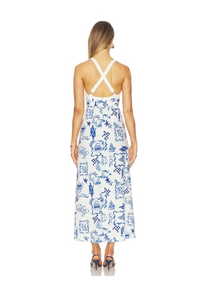 MINKPINK Baci Cross Back Midi Dress in White, Blue. Size L. Also in M, S, XL, XS.