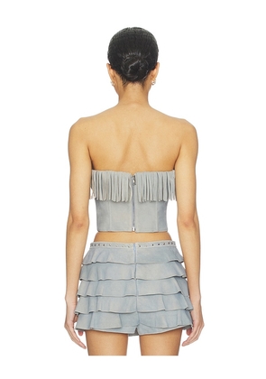 LAMARQUE x REVOLVE Gianni Fringed Suede Bustier Top in Slate. Size L. Also in S, XS, M, XL.
