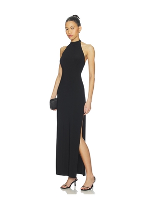 Norma Kamali x Lifestyle Halter Long Dress With Side Slit in Black. Size L. Also in M, S, XS, XXS.