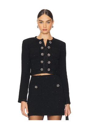self-portrait Textured Knit Jacket in Black. Size L. Also in S.