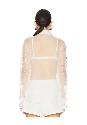 retrofete Aubriella Embellished Shirt in White. Size M. Also in S, XS.