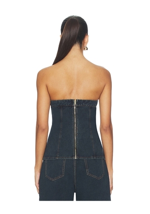SNDYS Lex Denim Corset Top in Blue. Size M. Also in XXS, XS, S, L, XL, XXL.