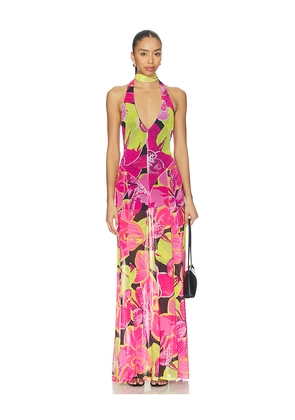 Show Me Your Mumu Katia Maxi Dress in Fuschia,Green. Size L. Also in M, S, XL, XS.