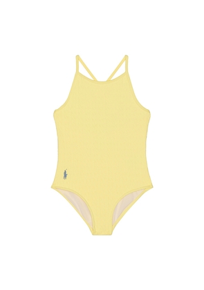 Polo Ralph Lauren One Piece Cable Print Swimsuit in Lemon. Size 2. Also in 3, 4, 5, 6.