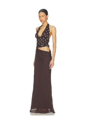 Runaway The Label Valeria Halter Cutout Maxi Dress in Chocolate. Size L. Also in S, XS, M.