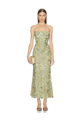 SAU LEE Sable Dress in Sage,Metallic Bronze. Size 0. Also in 00, 10, 12, 2, 4.