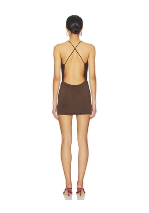 superdown Kataleya Cowl Mini Dress in Chocolate. Size L. Also in S, M.