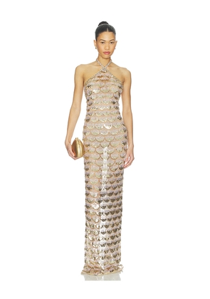 retrofete Genovia Embroidered Dress in Metallic Neutral. Size L. Also in XL.