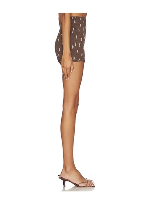 ROAME. Leni Mini Shorts in Brown. Size M. Also in S, L, XL.