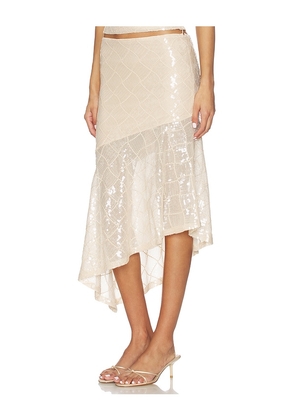 Runaway The Label Eris Sequin Flounce Midi Skirt in Neutral. Size M. Also in S, L, XL.