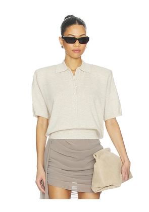 ROTATE Knitted Polo Top in Beige. Size L. Also in M, S, XL, XS.