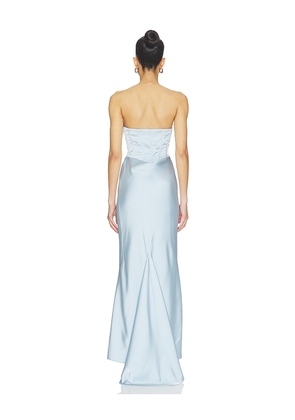 ROTATE Satin Corset Maxi Dress in Baby Blue. Size 32. Also in 34, 36, 38, 40.
