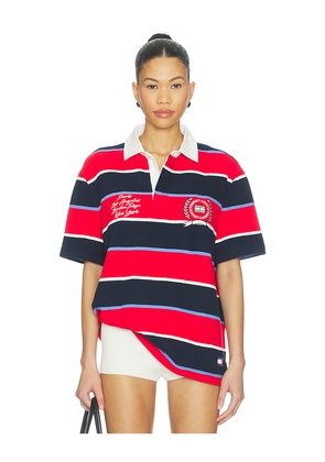 Tommy Jeans Relaxed Bold Stripe Rugby in Red,Navy. Size L. Also in M, S, XL/1X, XS.