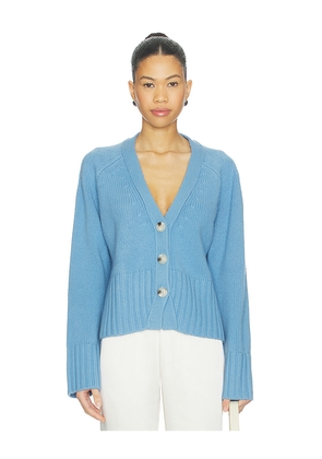 Soft Goat V-neck Cardigan in Blue. Size L. Also in M, S, XL, XS.