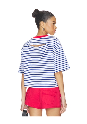 PISTOLA Mae Cropped Tee Shirt in Blue. Size L. Also in M, S, XL, XS.