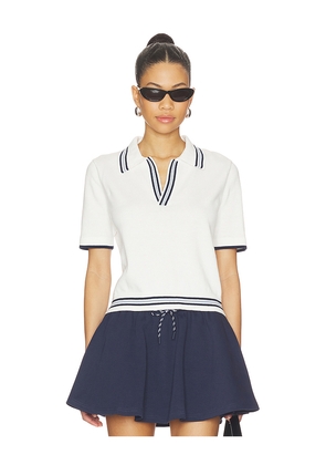 THE UPSIDE Archie Collared Knit Polo Top in White. Size L. Also in M, S, XS.