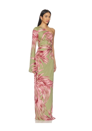 ROCOCO SAND One Shoulder Maxi Dress in Sage,Pink. Size S. Also in XS, L, XL.