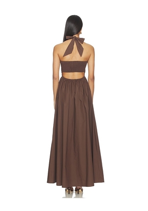 Susana Monaco x REVOLVE Poplin Tie Halter Dress in Brown. Size L. Also in M, S.