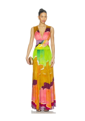 Ulla Johnson Boheme Silk Gown in Green,Tan. Size 0. Also in 12, 4, 6, 8.