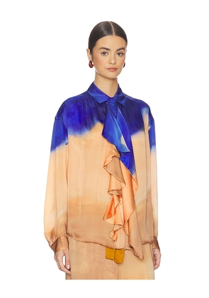 Ulla Johnson Gesture Long Sleeve Silk Blouse in Peach,Royal. Size 0. Also in 2, 4, 6, 8, 10, 12.