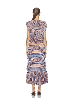 Ulla Johnson Raina Ruffle Knit Dress in Blue,Orange. Size L. Also in S.