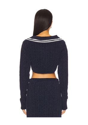 WE11DONE Cable Cropped Sweater in Navy. Size M. Also in S, L.