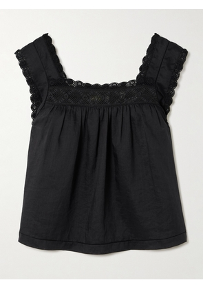 DÔEN - Aphra Crochet-trimmed Ramie Top - Black - x small,small,medium,large,x large