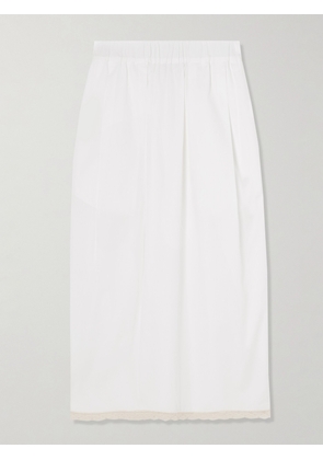 Maria McManus - Lace-trimmed Poplin Midi Skirt - White - x small,small,medium,large
