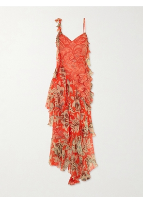 Etro - Ruffles Floral-print Silk-chiffon Midi Dress - Red - IT36,IT38,IT40,IT42,IT44,IT46,IT48
