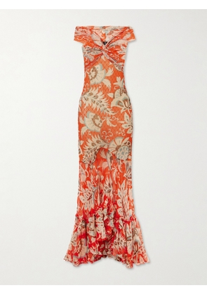 Etro - Printed Ruffled Midi Dress - Orange - IT36,IT38,IT40,IT42,IT44,IT46,IT48,IT50