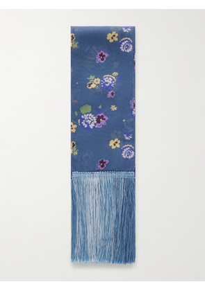 Anna Sui - Blooming Fringe-trim Scarf - Blue - One size