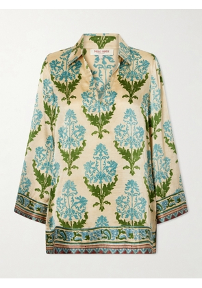 Emporio Sirenuse - Jila Three Floral-print Silk-satin Shirt - Green - IT36,IT38,IT40,IT42,IT44,IT46,IT48,IT50
