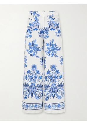 Emporio Sirenuse - Floral Printed Cotton Wide-leg Pants - Blue - IT36,IT38,IT40,IT42,IT44,IT46,IT48